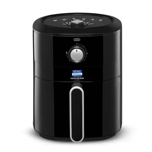 KENT Classic Hot Air Fryer 4L | 1300W | 80% Less Oil | Auto Cut-Off | Fry, Grill, Roast, Steam & Bake | Black