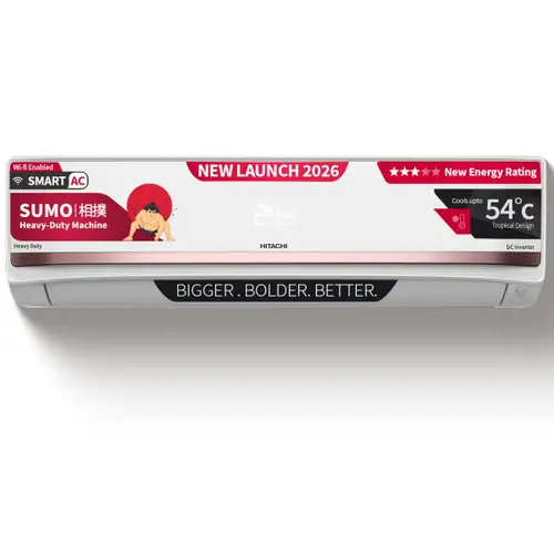 Hitachi 2 Ton 3 Star Inverter Split AC | 100% Copper Condenser | Wi-Fi | Voice Control | Hybrid Convertible | 24m Long Air Throw (RAS.Y324PCDISL, 2026 Model - New BEE Rating) White