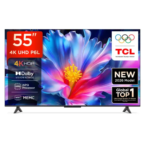 TCL P6L Series 139 cm (55 inch) 4K HDR Smart Google TV | HVA Panel | HDR 10 | AiPQ Processor | Dolby Audio | Game Master | Metallic Bezel-less Design (55P6L)