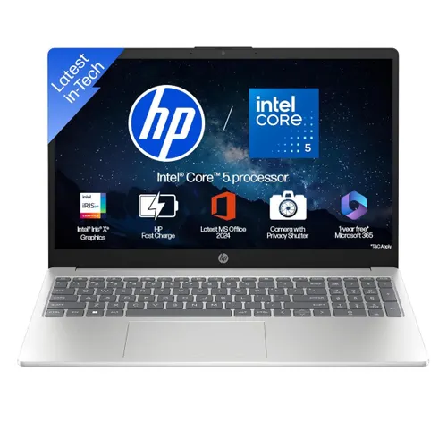 HP Laptop (Intel Core 5/ 16GB RAM/ 512GB SSD/ 15.6 Inch (39.62 cm) FHD Display/ Intel Graphics/ Windows 11/ MS-Office) 15-fd0682TU